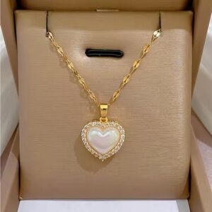 Gold and Cream Heart Pendant Necklace